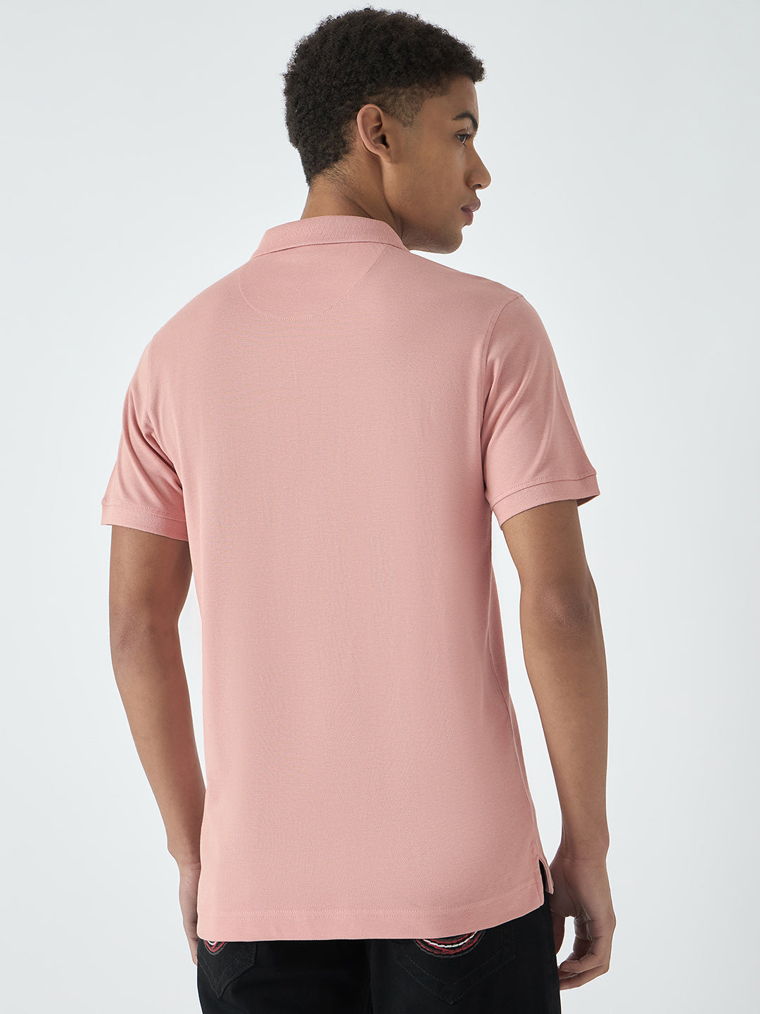 True Religion Men Pink Solid Polo Collar Short Sleeves Polo Tshirt