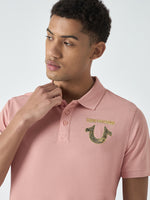 True Religion Men Pink Solid Polo Collar Short Sleeves Polo Tshirt