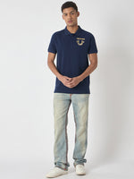 True Religion Men Blue Solid Polo Collar Short Sleeves Polo Tshirt