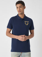 True Religion Men Blue Solid Polo Collar Short Sleeves Polo Tshirt
