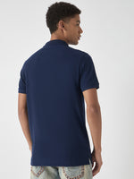 True Religion Men Blue Solid Polo Collar Short Sleeves Polo Tshirt