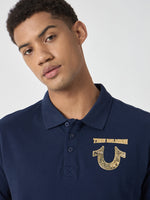 True Religion Men Blue Solid Polo Collar Short Sleeves Polo Tshirt