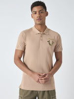 True Religion Men Beige Solid Polo Collar Short Sleeves Polo Tshirt
