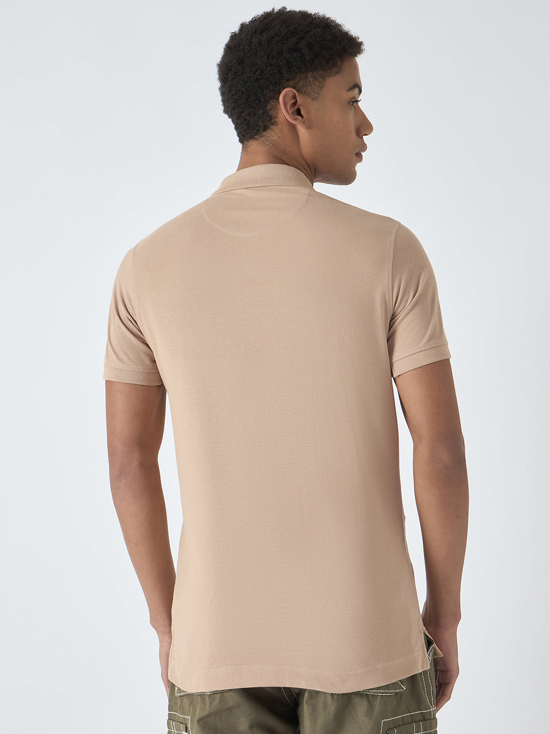 True Religion Men Beige Solid Polo Collar Short Sleeves Polo Tshirt