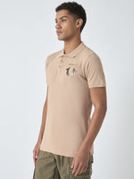 True Religion Men Beige Solid Polo Collar Short Sleeves Polo Tshirt