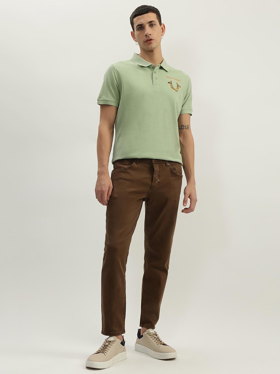 True Religion Men Green Solid Polo Collar Short Sleeves Polo Tshirt