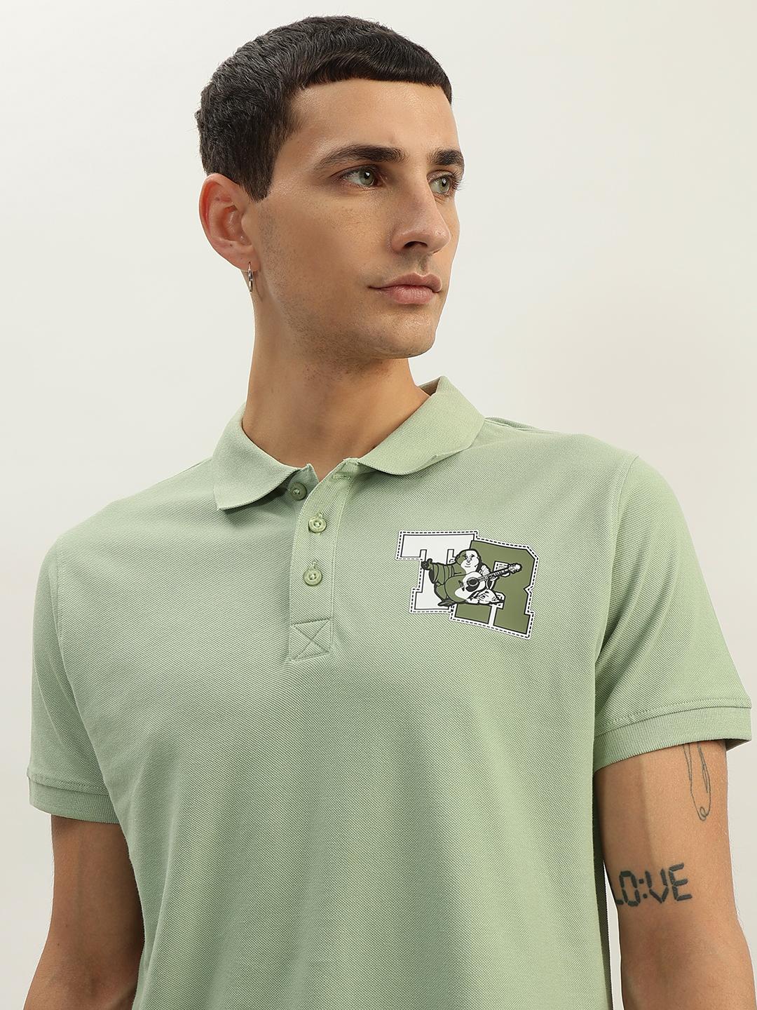 True Religion Men Green Solid Polo Collar Short Sleeves Polo Tshirt