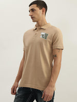 True Religion Men Beige Solid Polo Collar Short Sleeves Polo Tshirt
