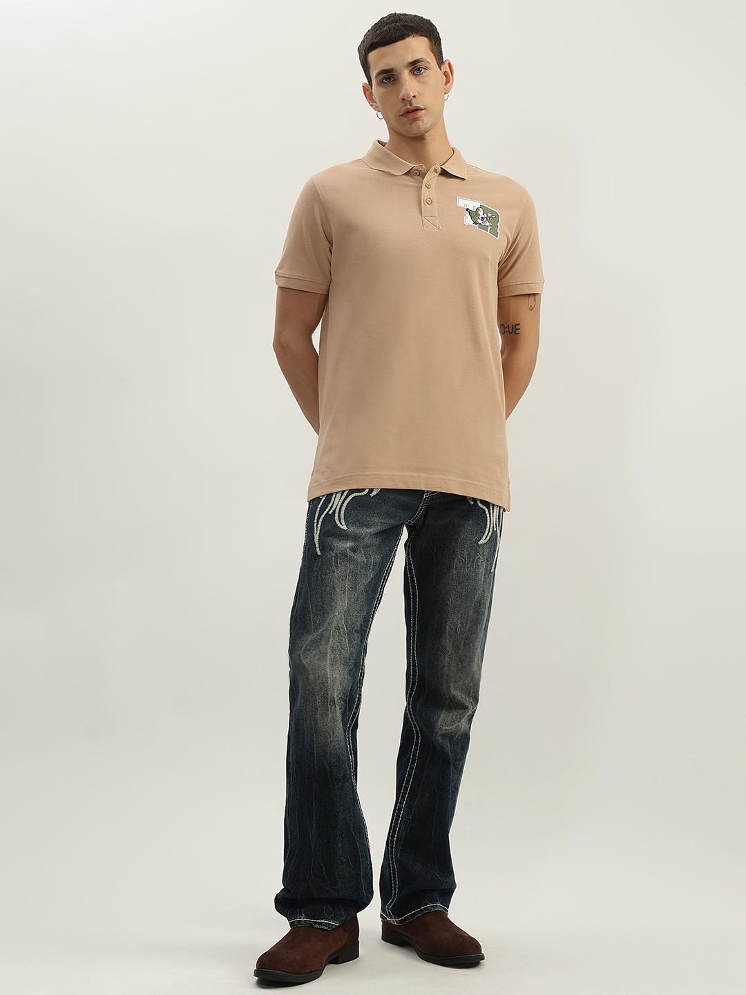 True Religion Men Beige Solid Polo Collar Short Sleeves Polo Tshirt