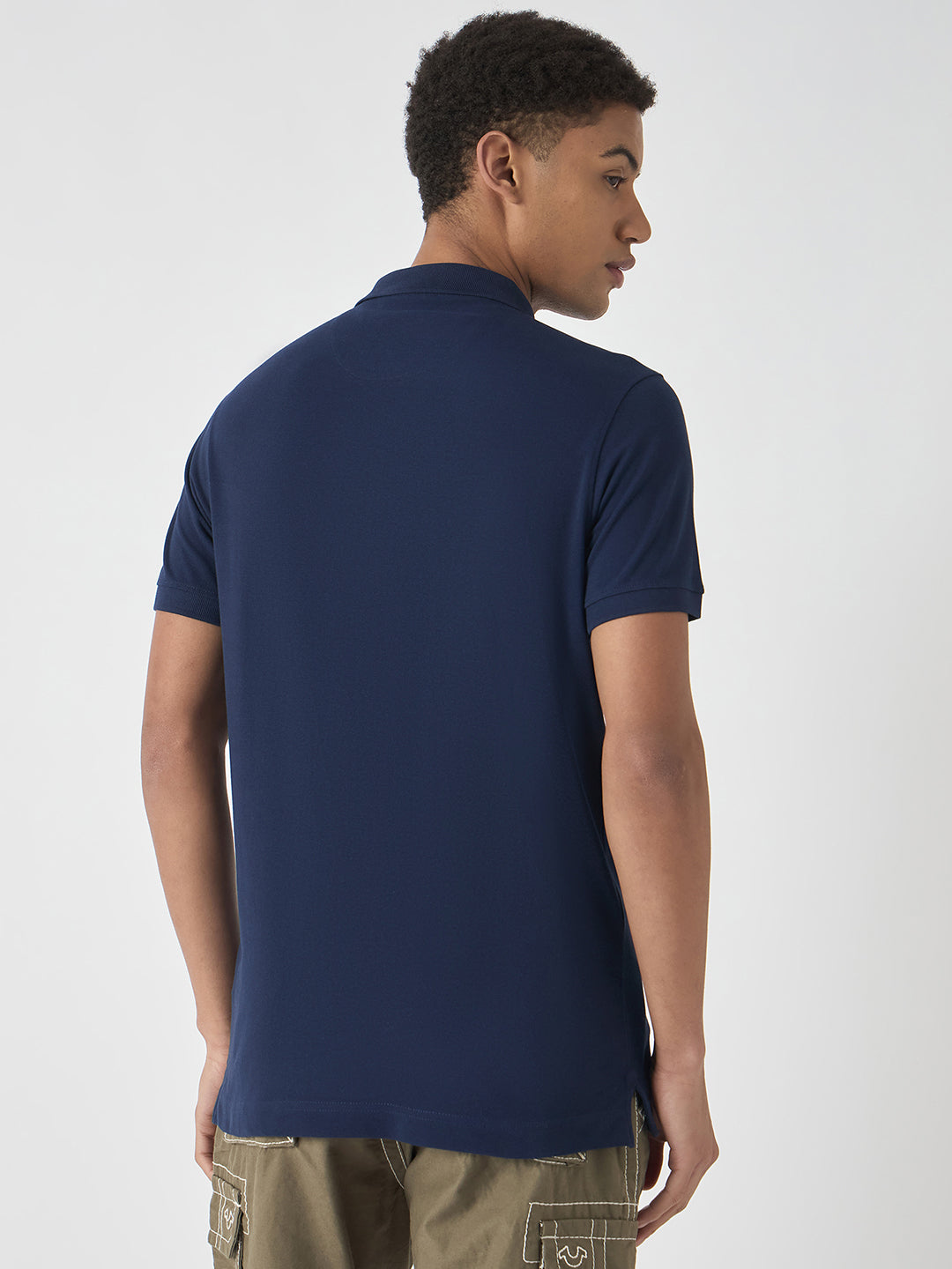 True Religion Men Navy Blue Solid Polo Collar Short Sleeves Polo Tshirt