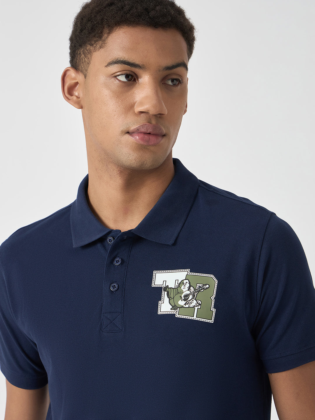 True Religion Men Navy Blue Solid Polo Collar Short Sleeves Polo Tshirt