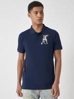 True Religion Men Navy Blue Solid Polo Collar Short Sleeves Polo Tshirt