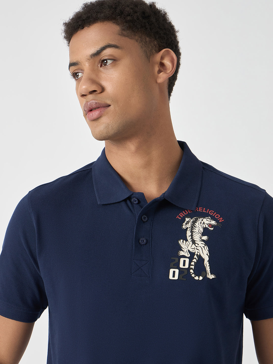 True Religion Men Navy Blue Solid Polo Collar Short Sleeves Polo Tshirt