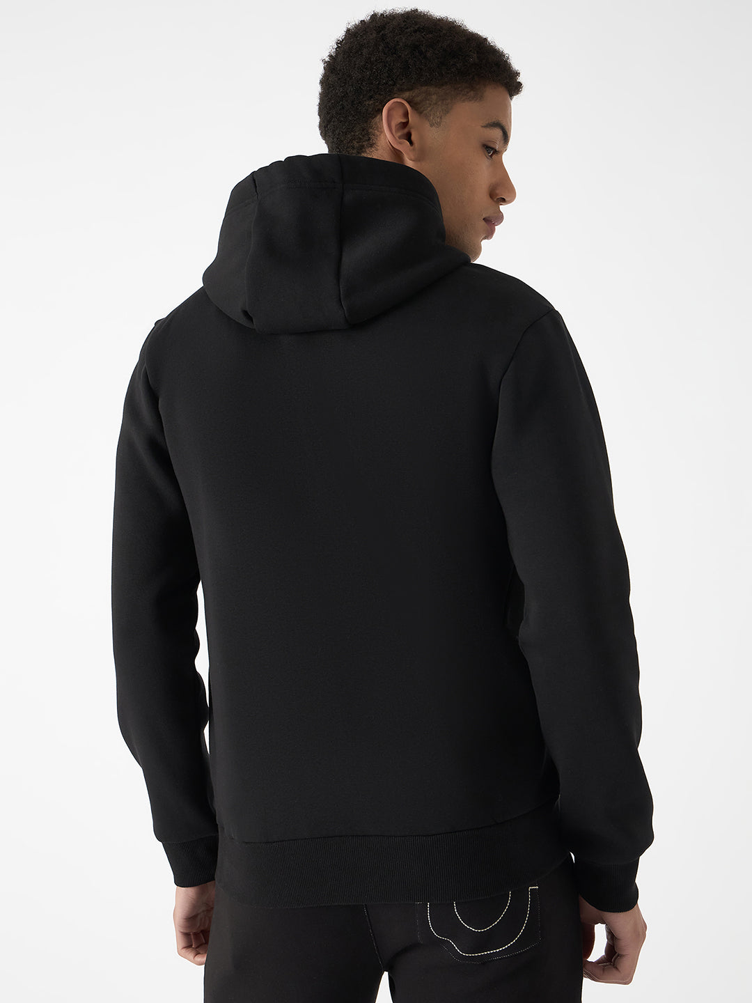 True Religion Men Black Solid Hooded Full Sleeves Sweatshirt