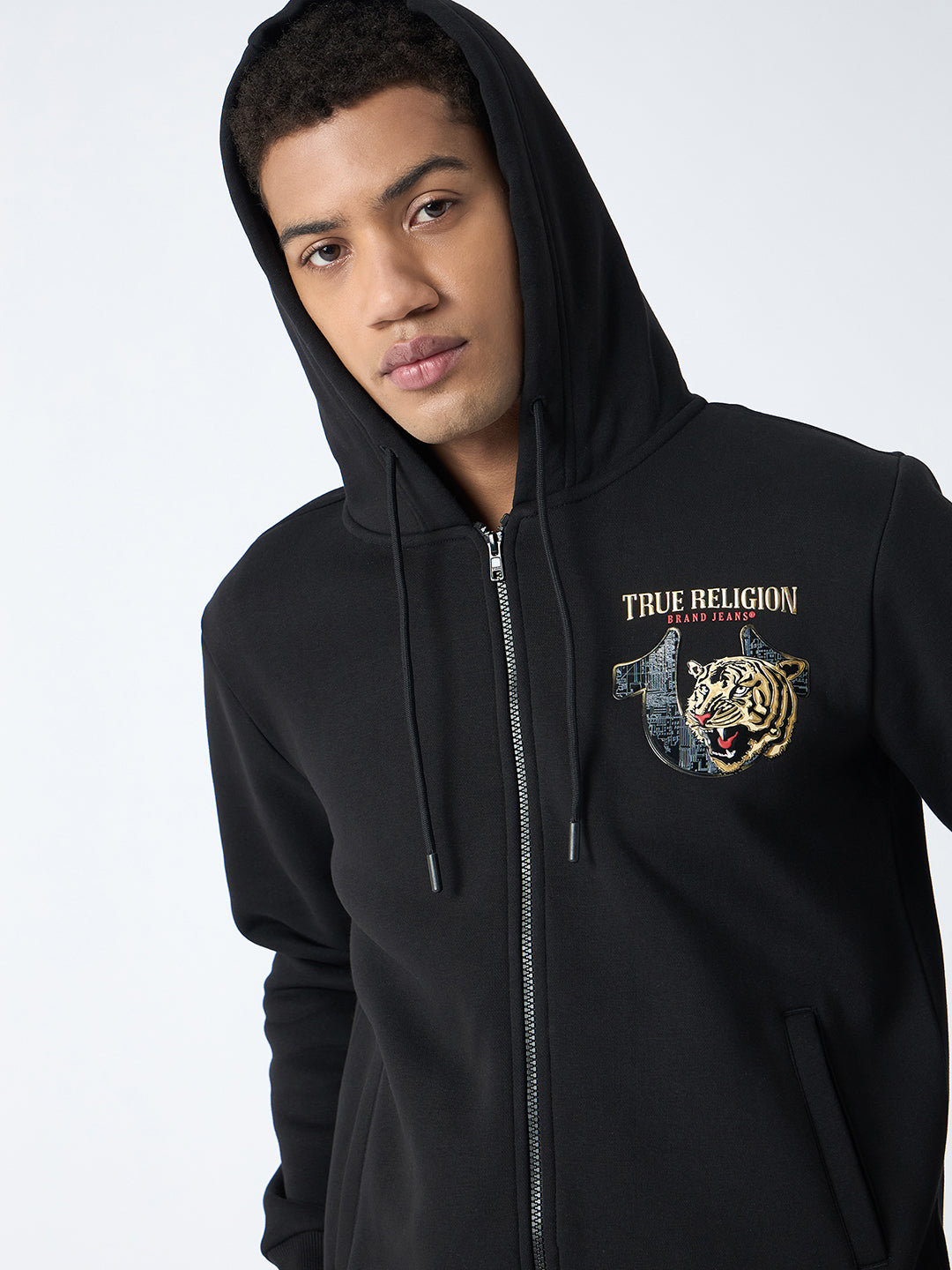 True Religion Men Black Solid Hooded Full Sleeves Sweatshirt