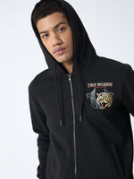 True Religion Men Black Solid Hooded Full Sleeves Sweatshirt