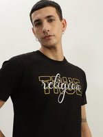 True Religion Men Black Printed Round Neck Short Sleeves Tshirt