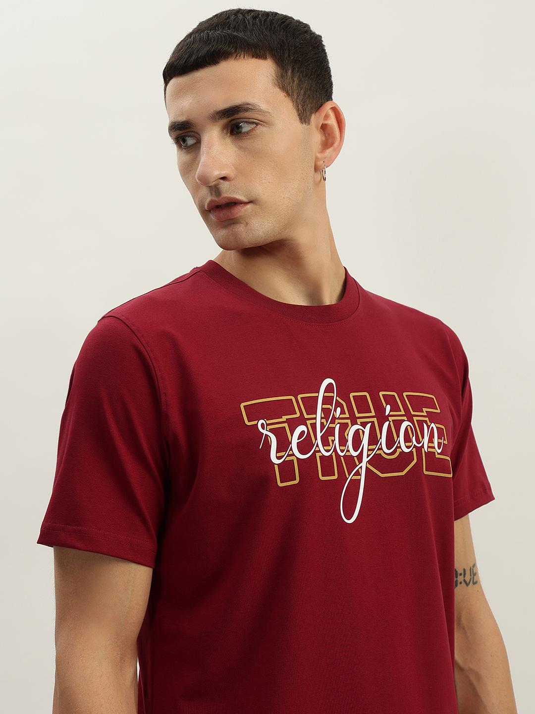 True Religion Men Red Printed Round Neck Short Sleeves Tshirt