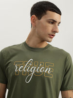 True Religion Men Green Printed Round Neck Short Sleeves Tshirt