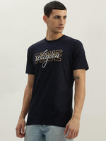 True Religion Men Navy Blue Printed Round Neck Short Sleeves Tshirt