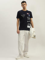 True Religion Men Navy Blue Printed Round Neck Short Sleeves Tshirt