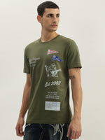 True Religion Men Green Printed Round Neck Short Sleeves Tshirt