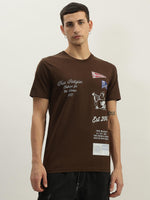 True Religion Men Brown Printed Round Neck Short Sleeves Tshirt