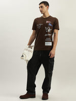 True Religion Men Brown Printed Round Neck Short Sleeves Tshirt