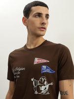 True Religion Men Brown Printed Round Neck Short Sleeves Tshirt