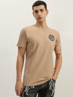 True Religion Men Beige Printed Round Neck Short Sleeves Tshirt