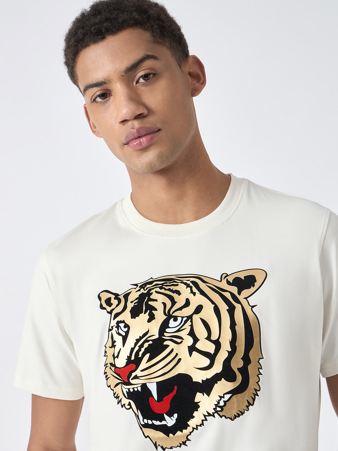 True Religion Men White Printed Round Neck Short Sleeves Tshirt