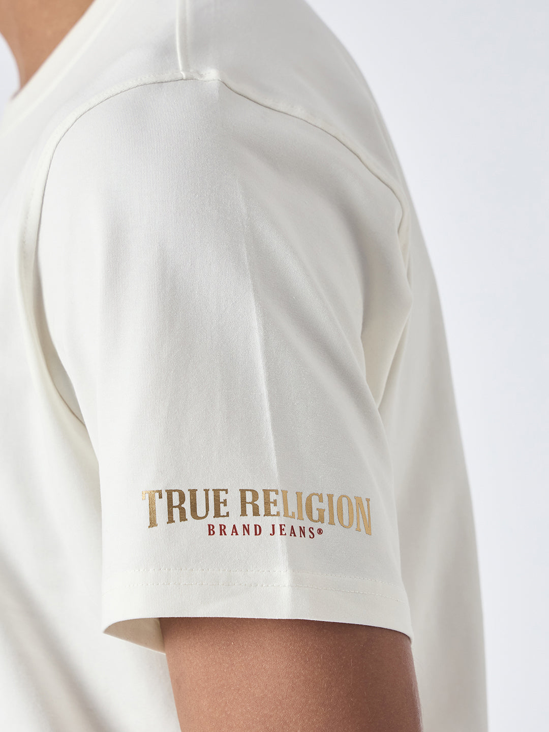 True Religion Men White Printed Round Neck Short Sleeves Tshirt