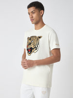 True Religion Men White Printed Round Neck Short Sleeves Tshirt