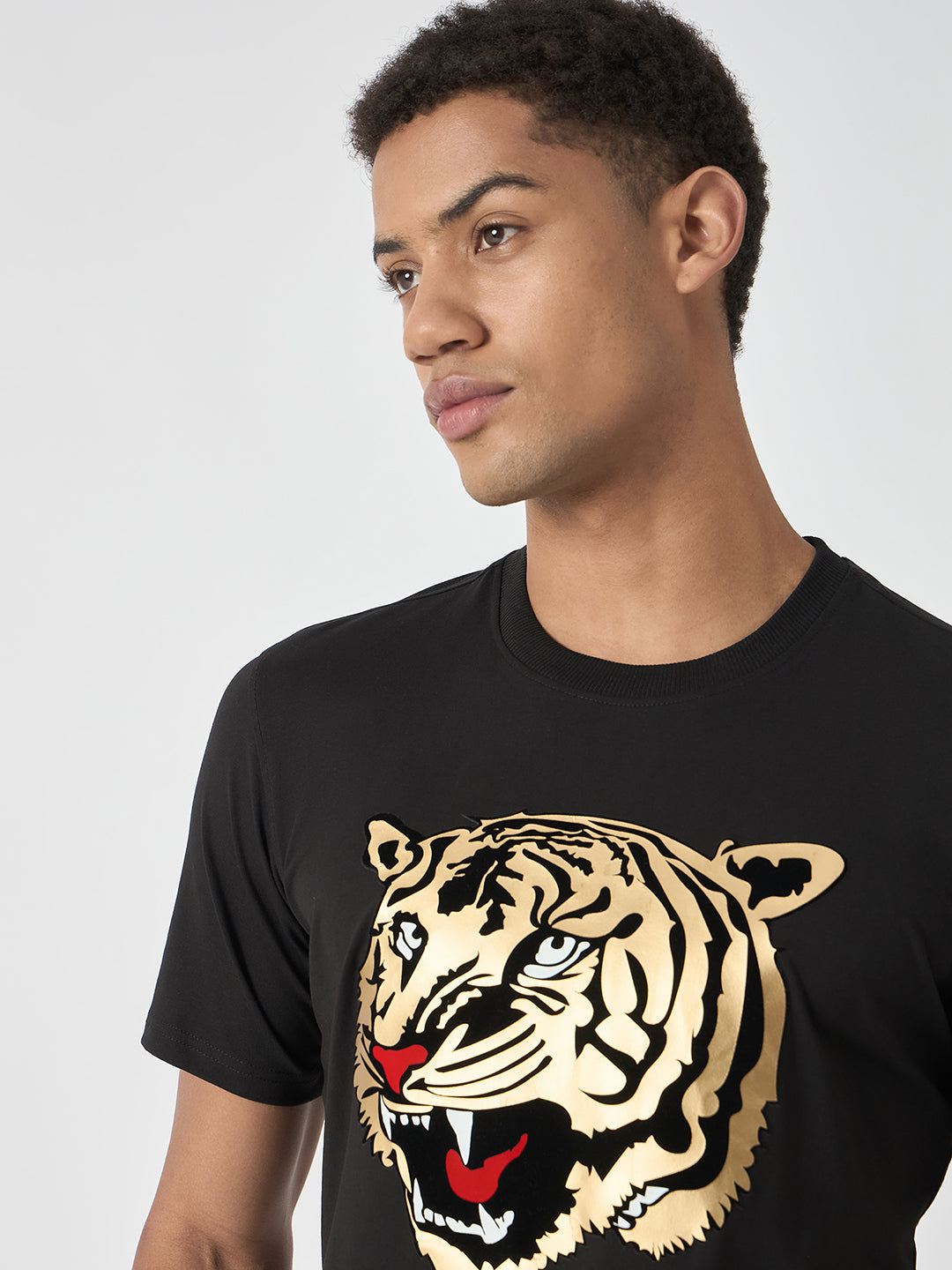 True Religion Men Black Printed Round Neck Short Sleeves Tshirt