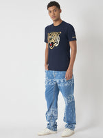 True Religion Men Navy Blue Printed Round Neck Short Sleeves Tshirt