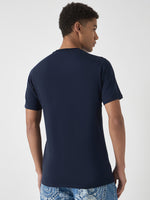 True Religion Men Navy Blue Printed Round Neck Short Sleeves Tshirt