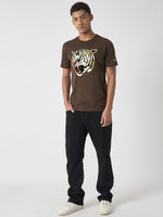 True Religion Men Brown Printed Round Neck Short Sleeves Tshirt