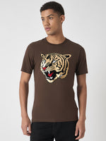 True Religion Men Brown Printed Round Neck Short Sleeves Tshirt