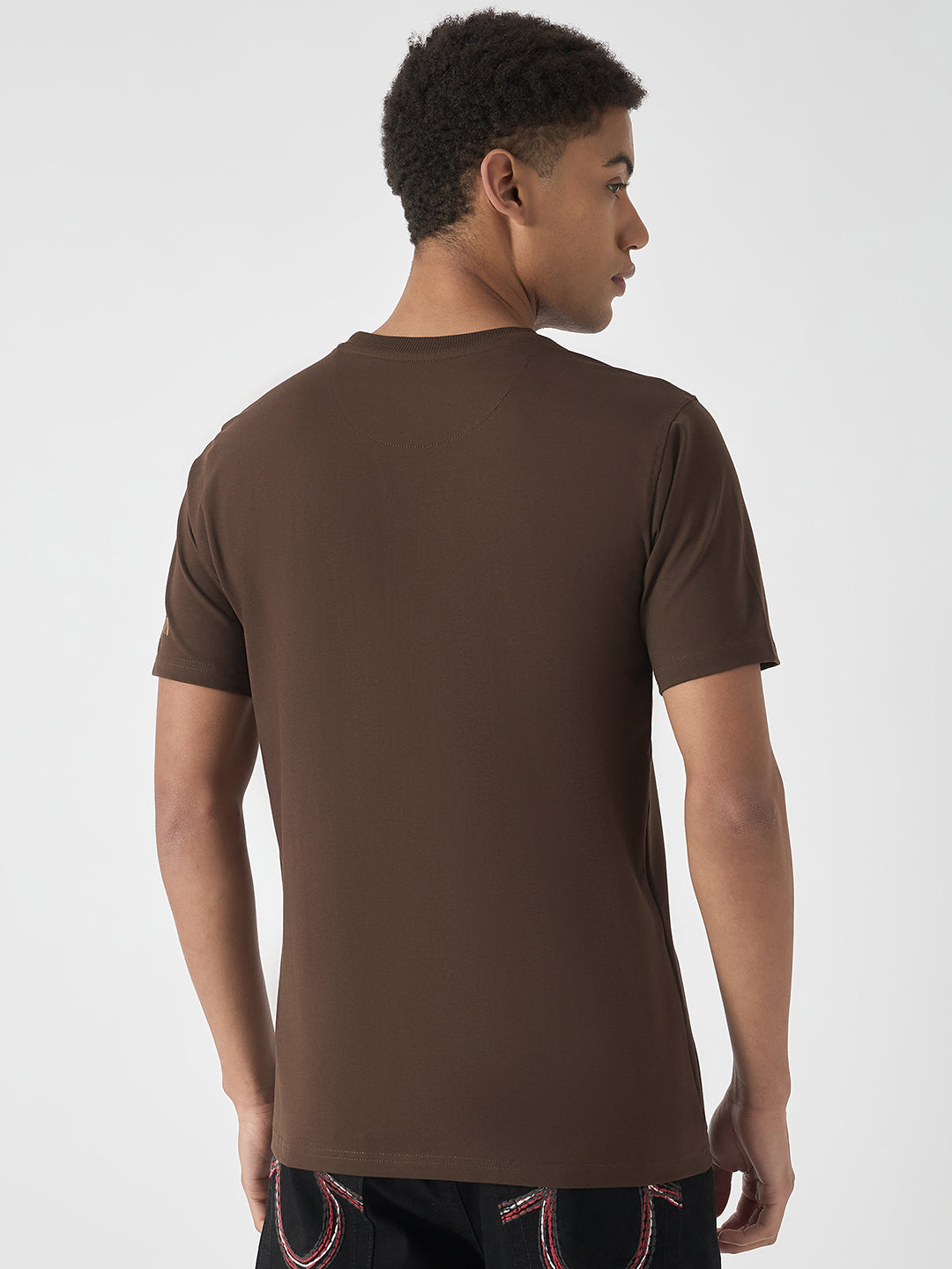 True Religion Men Brown Printed Round Neck Short Sleeves Tshirt