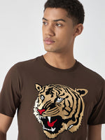 True Religion Men Brown Printed Round Neck Short Sleeves Tshirt