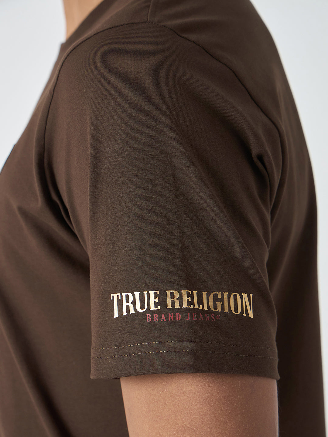 True Religion Men Brown Printed Round Neck Short Sleeves Tshirt