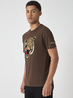 True Religion Men Brown Printed Round Neck Short Sleeves Tshirt