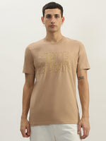 True Religion Men Beige Printed Round Neck Short Sleeves Tshirt