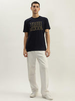 True Religion Men Navy Blue Printed Round Neck Short Sleeves Tshirt