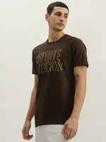 True Religion Men Brown Printed Round Neck Short Sleeves Tshirt