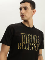 True Religion Men Black Printed Round Neck Short Sleeves Tshirt