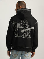 True Religion Men Black Self Design Hooded Full Sleeves Sweatshirt