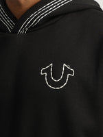 True Religion Men Black Self Design Hooded Full Sleeves Sweatshirt