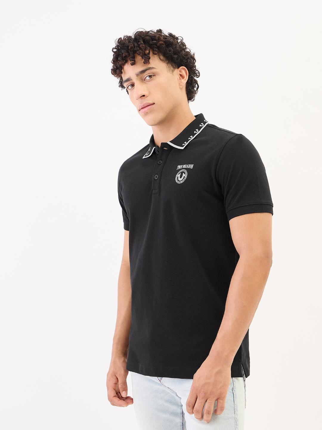 True Religion Men Black Solid Polo Tshirt