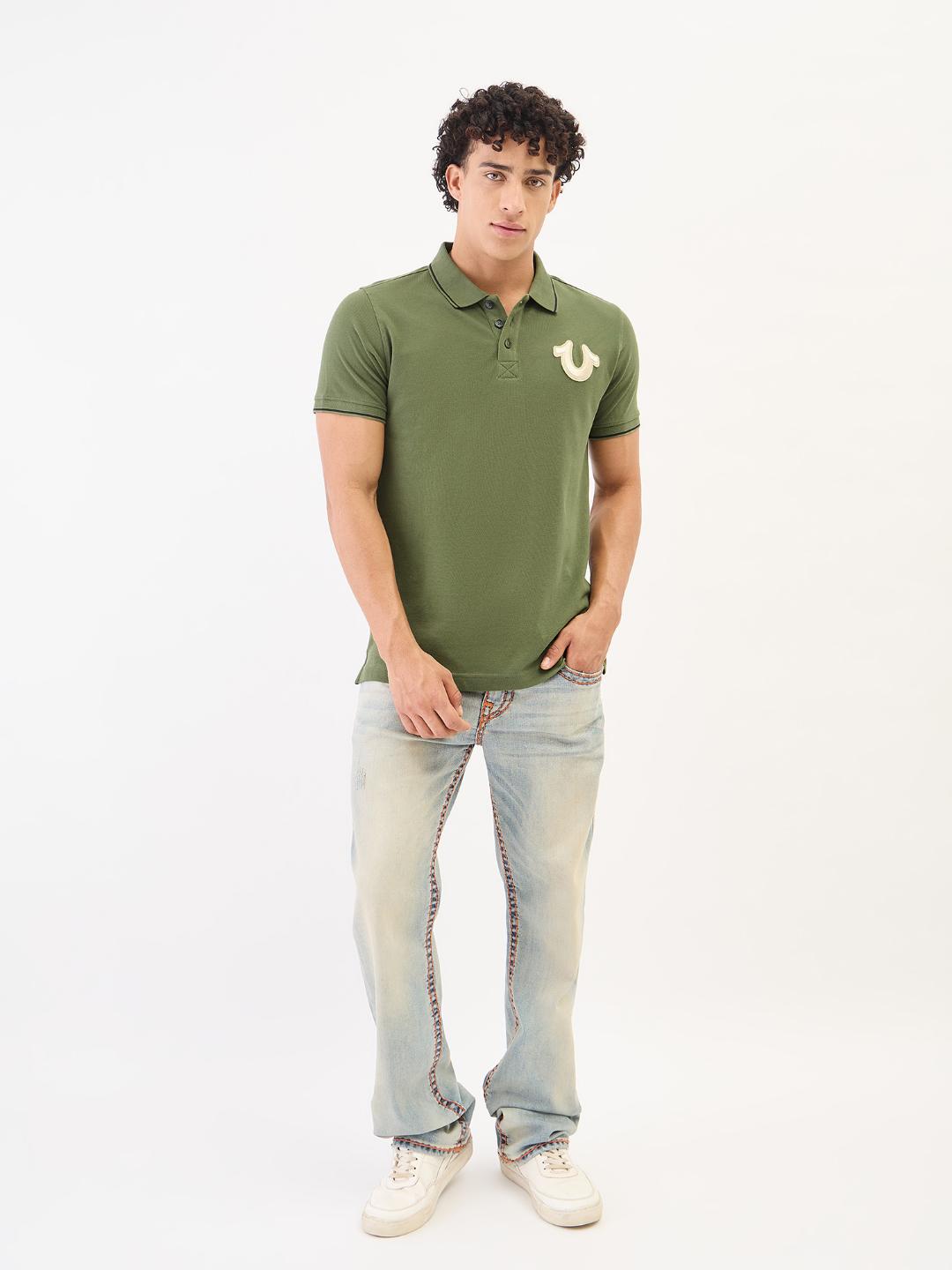 True Religion Men Green Solid Polo Tshirt